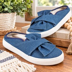 J.Renee Charlsey Twisted Bow Denim Slip On‎ Sneakers Womens Size 8 Preppy Casual